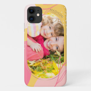 Moderne Roze Oranje Bloem Foto Persoonlijke Naam iPhone 11 Hoesje