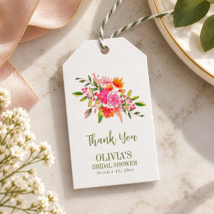Moderne Roze Oranje Bloemige Bruiloftsbruiloft Aan Cadeaulabel
