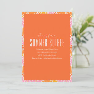 Moderne Roze Oranje Bloemrijke Zomer Soiree Feest Kaart