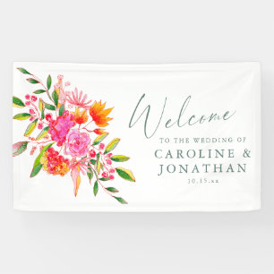 Moderne Roze Oranje Bloemstuk Huwelijks Welkom Spandoek
