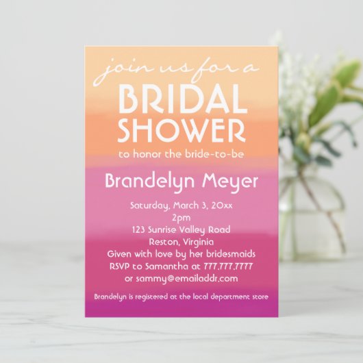 Moderne Roze Oranje Bridal Shower Invitations Kaart (Staand voorkant)