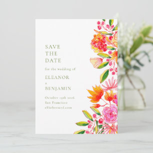 Moderne Roze Oranje Groene Bloemige Eenvoudige Tro Save The Date