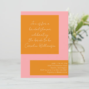 Moderne roze oranje kleurblok bruiloftsdouche zome kaart