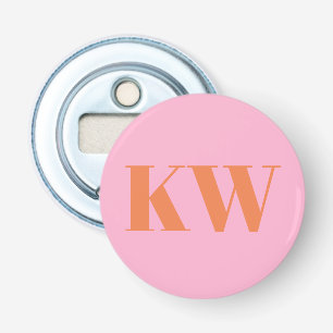Moderne Roze Oranje Monogram Beginletters Geperson Button Flesopener