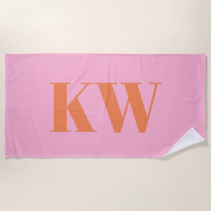 Moderne Roze Oranje Monogram Beginletters Geperson Strandlaken
