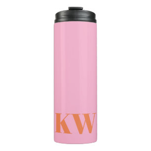 Moderne Roze Oranje Monogram Beginletters Geperson Thermosbeker