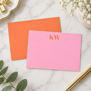 Moderne Roze Oranje Monogram Eerste Letters Gepers Bedankkaart