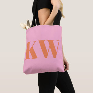 Moderne Roze Oranje Monogram Eerste Letters Gepers Draagtas