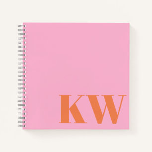 Moderne Roze Oranje Monogram Eerste Letters Gepers Notitieboek
