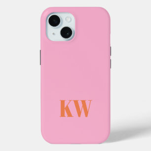 Moderne Roze Oranje Monogram Initiaal Gepersonalis iPhone 15 Hoesje