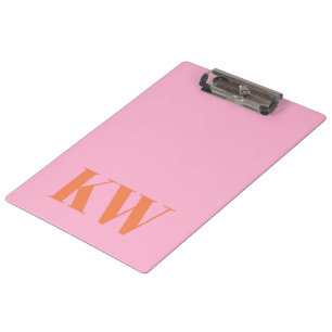 Moderne Roze Oranje Monogram Initiaal Gepersonalis Klembord