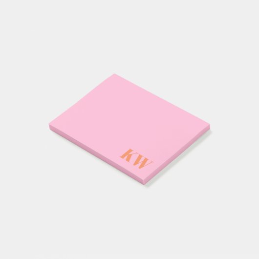 Moderne Roze Oranje Monogram Initialen Gepersonali Post-it® Notes (Schuin)