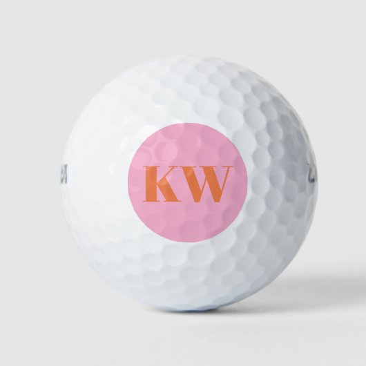 Moderne roze Oranje monogram Initialen op maat Golfballen (Voorkant)