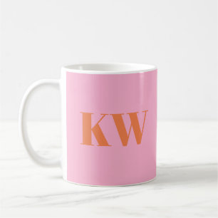 Moderne roze Oranje monogram Initialen op maat Koffiemok