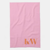 Moderne roze Oranje monogram Initialen op maat Theedoek (Verticaal)