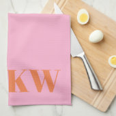 Moderne Roze Oranje Monogram Initialen Persoonlijk Theedoek (Quarter Fold)