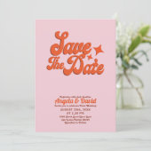 Moderne  roze oranje retro Wedding Kaart (Staand voorkant)