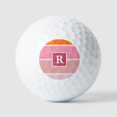 Moderne roze Oranje strips op maat van Monogram Golfballen (Voorkant)