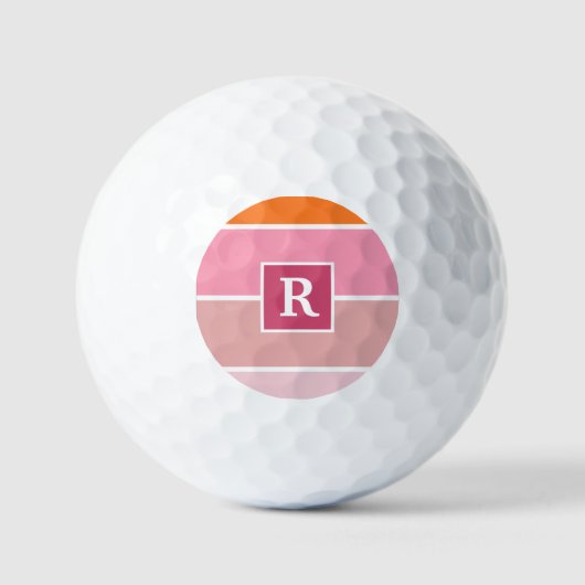 Moderne roze Oranje strips op maat van Monogram Golfballen (Voorkant)