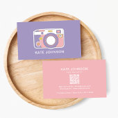 Moderne Roze & Paarse Camera l Fotografie QR Code Visitekaartje