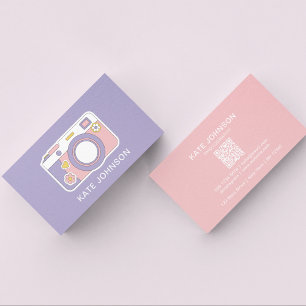 Moderne Roze & Paarse Camera l Fotografie QR Code Visitekaartje