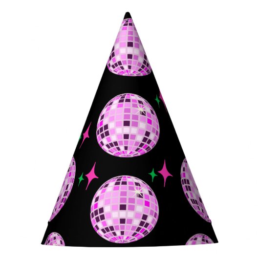 Moderne roze Paarse Disco Ball Black Feesthoedjes (Voorkant)
