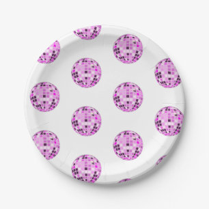 Moderne roze Paarse Disco Ball Pattern White Papieren Bordje