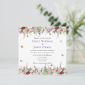 Moderne roze Paarse Florals en Butterflies Wedding Kaart (Staand voorkant)