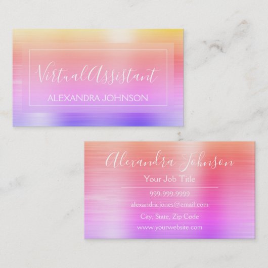 Moderne roze Paarse Folie Virtual Assistant Visitekaartje (Voorkant / Achterkant)