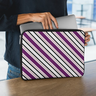 Moderne roze Paarse zwarte strips Laptop Sleeve