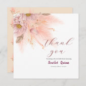 Moderne roze pampasgras bruidsdouche in blos-roze  bedankkaart (Voorkant / Achterkant)