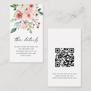 Moderne roze peach Florals QR Code Weddenschap Det Informatiekaartje
