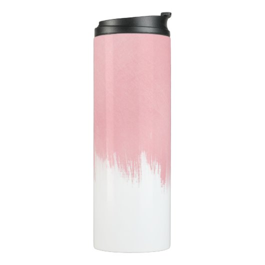 Moderne roze penseelstreken wit ontwerp thermosbeker (Gedraaid links)