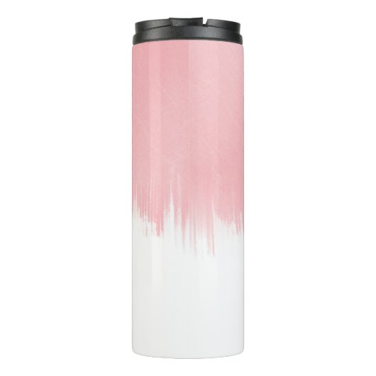 Moderne roze penseelstreken wit ontwerp thermosbeker (Achterkant)