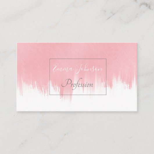 Moderne roze penseelstreken wit ontwerp visitekaartje (Voorkant)