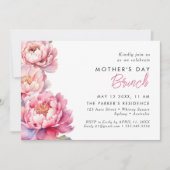 Moderne roze Peonies floral moederdag brunch Kaart (Voorkant)