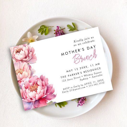 Moderne roze Peonies floral moederdag brunch Kaart