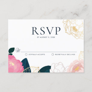 Moderne roze pinda's Gold Foil Weddenschap RSVP Informatiekaartje