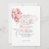 Moderne Roze Pioenroos Bloemen Bruiloft Uitnodigin Kaart (Voorkant)