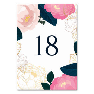Moderne Roze Pioenrozen Goud Folie Navy Blauwe Tro Kaart