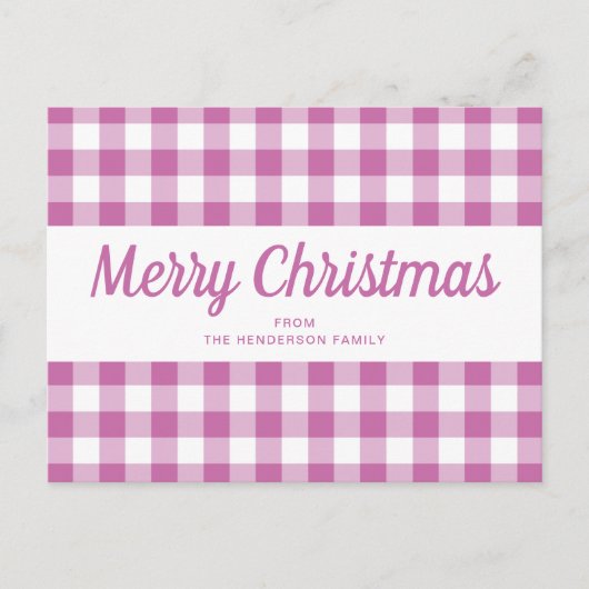 Moderne Roze Plaid Script Kerstmis Briefkaart (Voorkant)