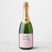 Moderne Roze Pool Party Verjaardag Sparkling Wijnetiket (Voorkant)