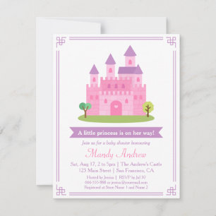 Moderne Roze Prinsessenkasteel Feestje voor Baby M Kaart