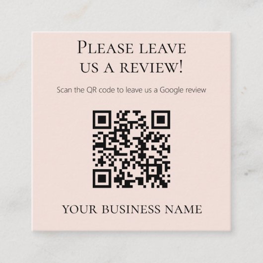 Moderne Roze QR Code Google Review Vierkante Visitekaartje (Voorkant)