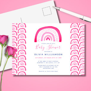 Moderne roze regenboog baby shower briefkaart