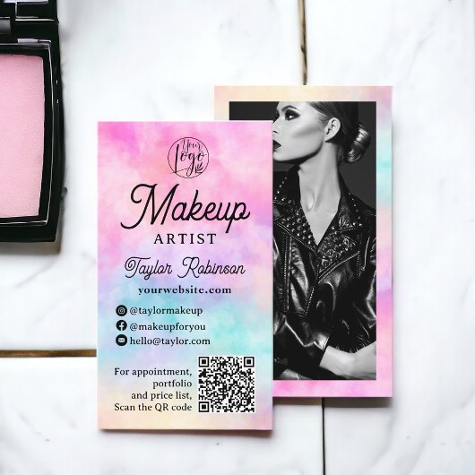 Moderne roze regenboog waterverf make-up artiest visitekaartje