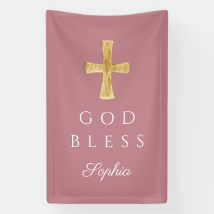 Moderne Roze Religieuze Kruis Meisje God Zegen Spandoek