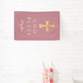 Moderne Roze Religieuze Kruis Meisje God Zegen Spandoek (Insitu)