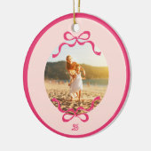Moderne Roze Retro Bows Trendy Kerstfoto Keramisch Ornament (Links)