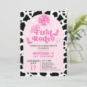 Moderne Roze Retro Cowgirl Eerste Rodeo 1e Verjaar Kaart (Staand voorkant)